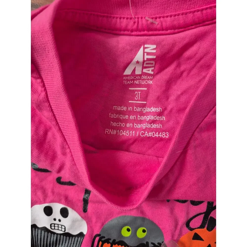 ADTN Girls Halloween Size 3T Tshirt Short Sleeve Crew Neck Pink Pumpkin 8212